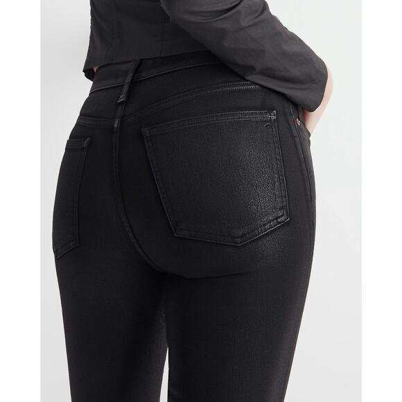 NWT Madewell Kick Out Crop Jeans in True Black Wash: Coated Edition Size 26 - Picture 3 of 8